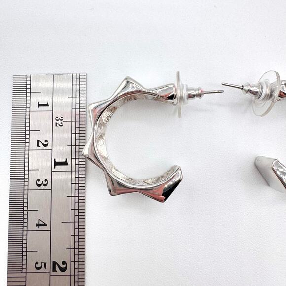 Kenneth Lane Spike Hoop Earrings Silver Tone Pierced Edgy Rocker Punk Baddie - Picture 9 of 12